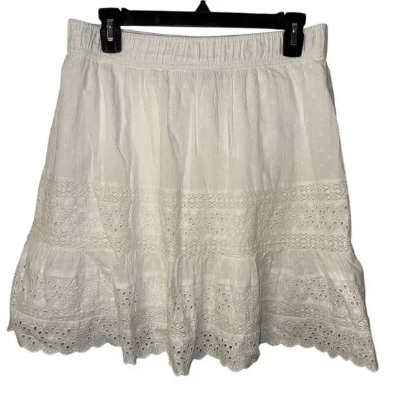 Loft Women's White Peasant Skirt M Knee Length Lace Accents - Picture 2 of 5